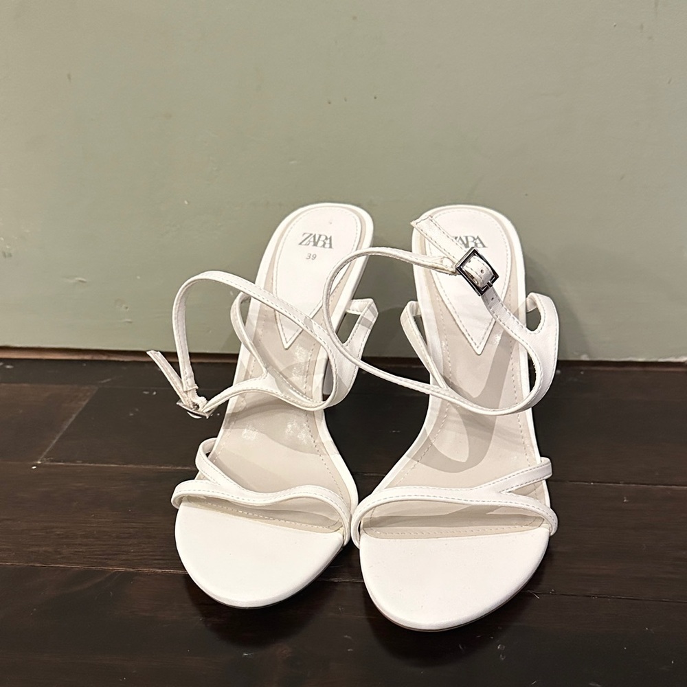 Zara Elegant White Heeled Sandals